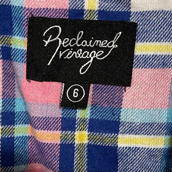 Reclaimed Vintage Raw Hem Plaid Short Sleeve Button Up Mens Medium - Picture 2 of 8